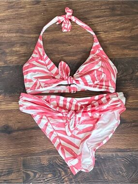 Boston Proper Carmen Marc Valvo S Coral Swim Bikini Swimsuit Tropical Leaf